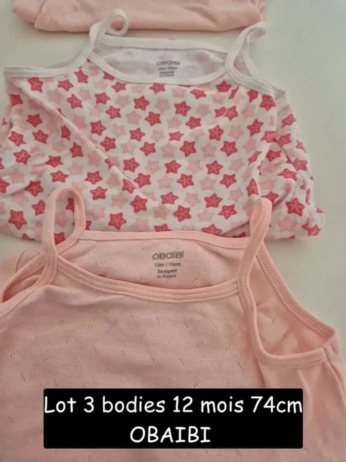 Collection 2025 🌸 3 bodies bretelles été Obaibi , Parfait état 🌸 12 mois 74 cm - photo numéro 10