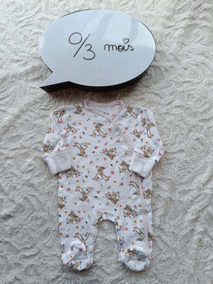 Pyjama grenouillère été léger Fille 0/3 mois Bambi Disney Primark 100% coton