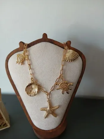 Collier summer or doré acier inoxydable tortue coquillage étoile de mer soleil