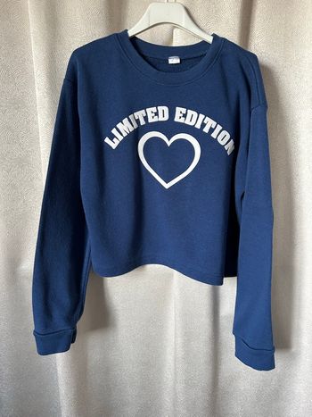 Pull sweat crop 11/12 ans bleu cœur blanc  Zeeman 