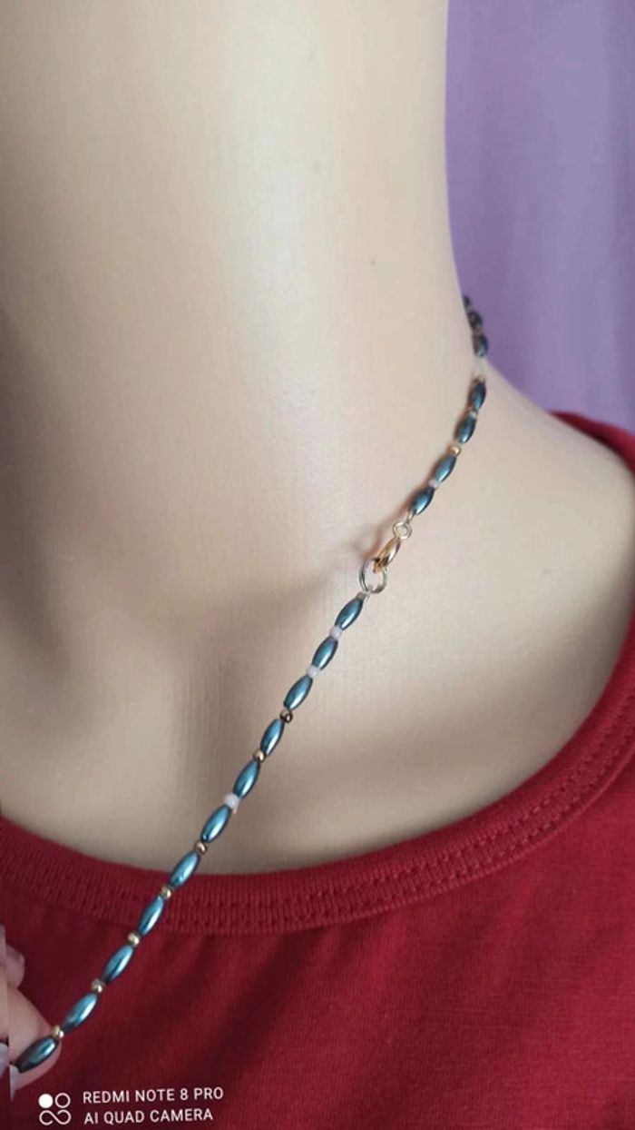 Collier perles grise marron - photo numéro 4