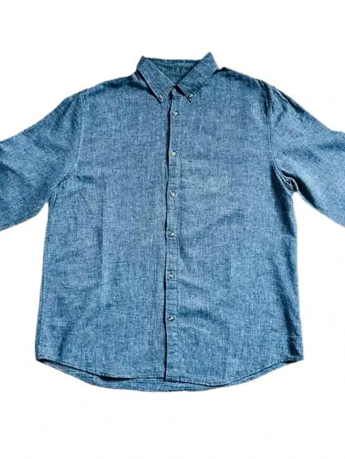🔹🌿Chemise en lin coton chambray vintage homme Taille L Blue denim linen shirt🌿🔹 - photo numéro 9