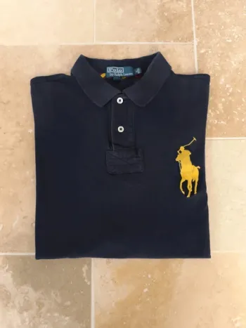 Polo Ralph Lauren homme custom fit L marine logo jaune quelques défauts