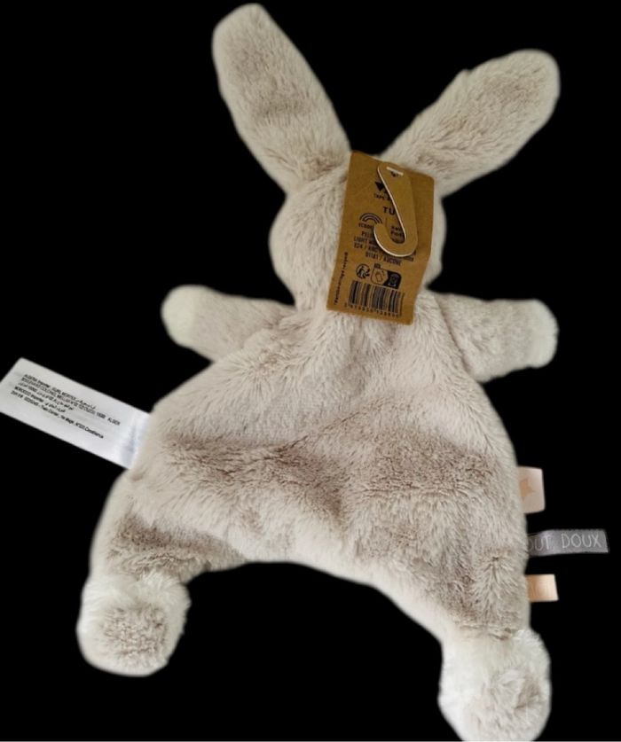 ❤️B4580 Doudou plat Mouchoir lapin blanc Crème Beige Gris Tout Doux TAPE A L'OEIL - photo numéro 2