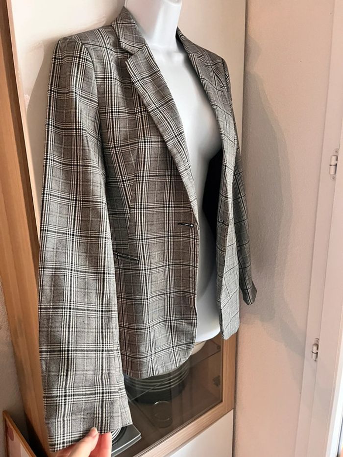Blazer long à carreaux taille s