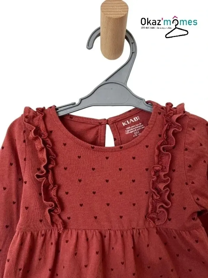Robe légère à manches longues (petits cœurs) - Kiabi 6 mois (67cm) - photo numéro 2