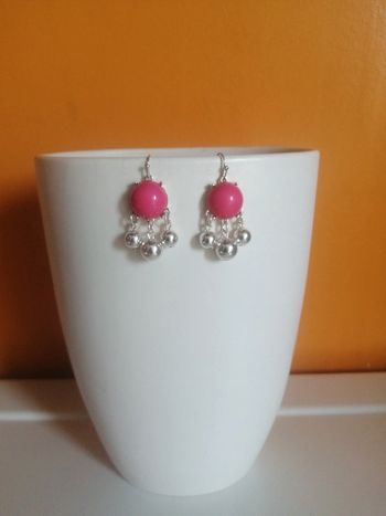 🌸Boucles d'oreilles rondes roses et argentées Tendance "Ikita" 🌸