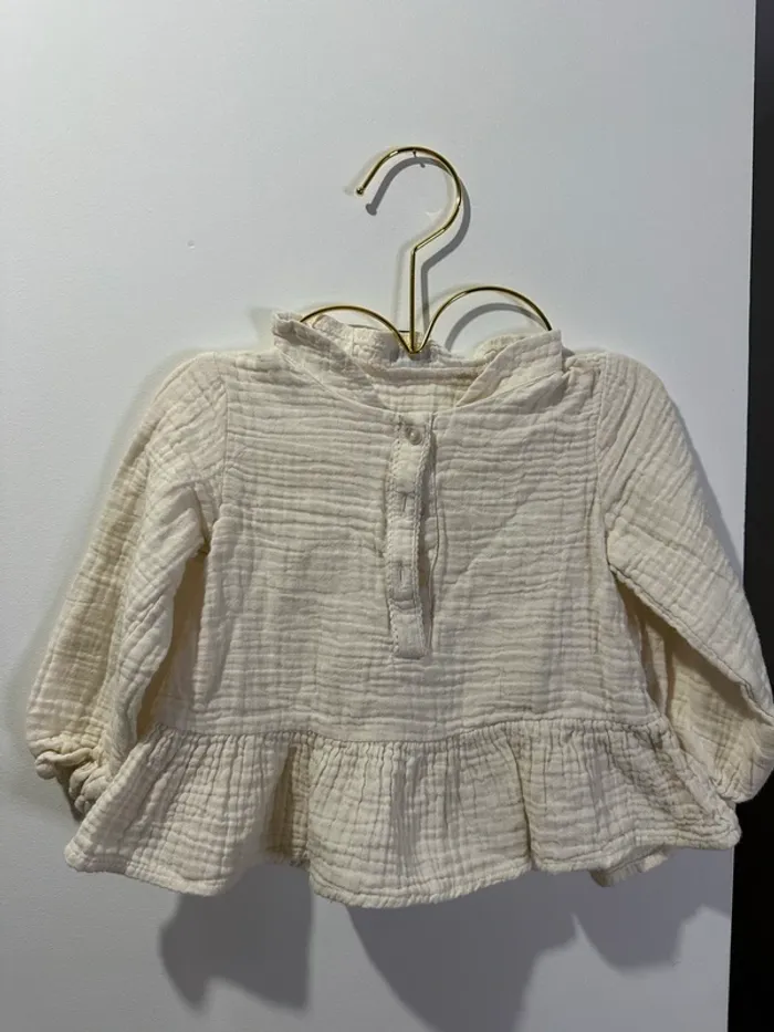 Blouse gaz de coton kiabi 18 mois blanc beige