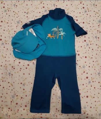 Combinaison maillot de bain et casquette 3-4 ans Nabaji decathlon UPF 50