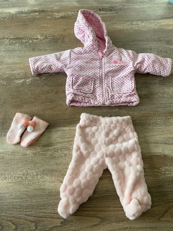 Ensemble 1 mois bébé fille veste manteau + pantalon + gants moufle