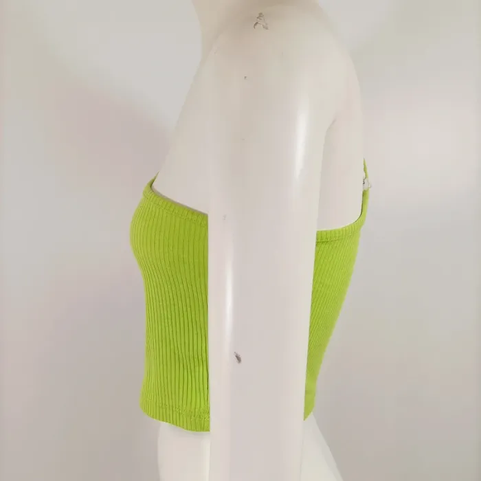 Top asymétrique vert anis côtelé à une bretelle PelinYar – taille L A910 - photo numéro 3