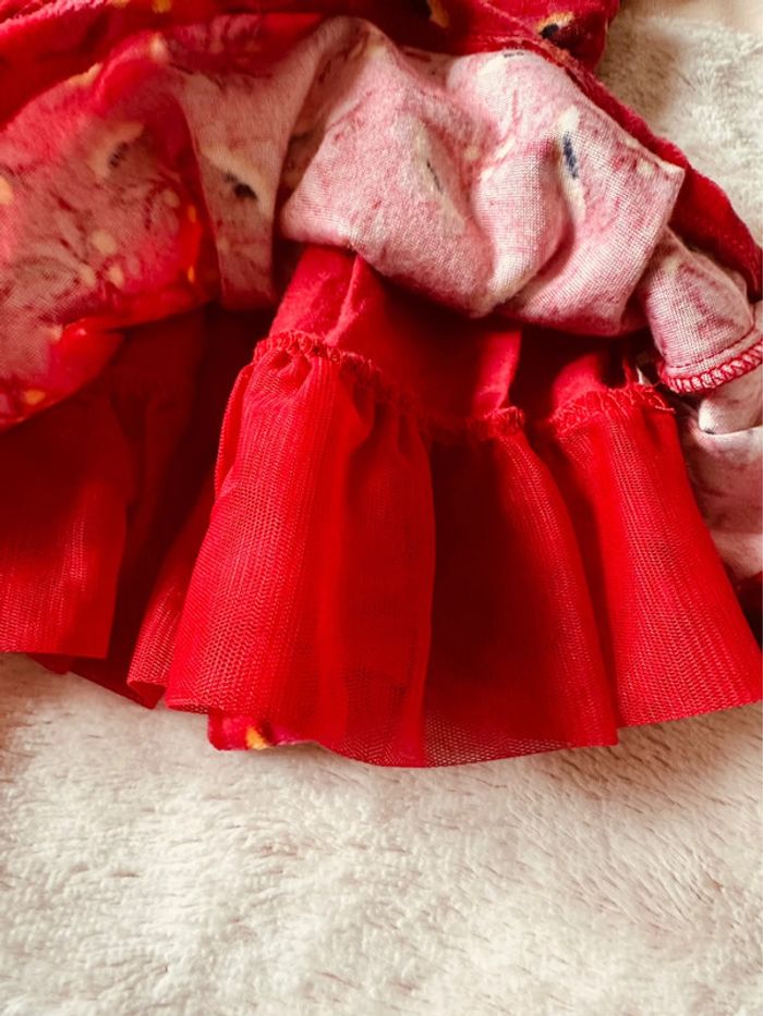Robe rouge velour coton tulle 3 mois - photo numéro 2