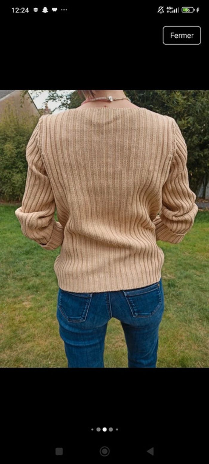 Pull beige taille m  38 côtelé marque sisley - photo numéro 2