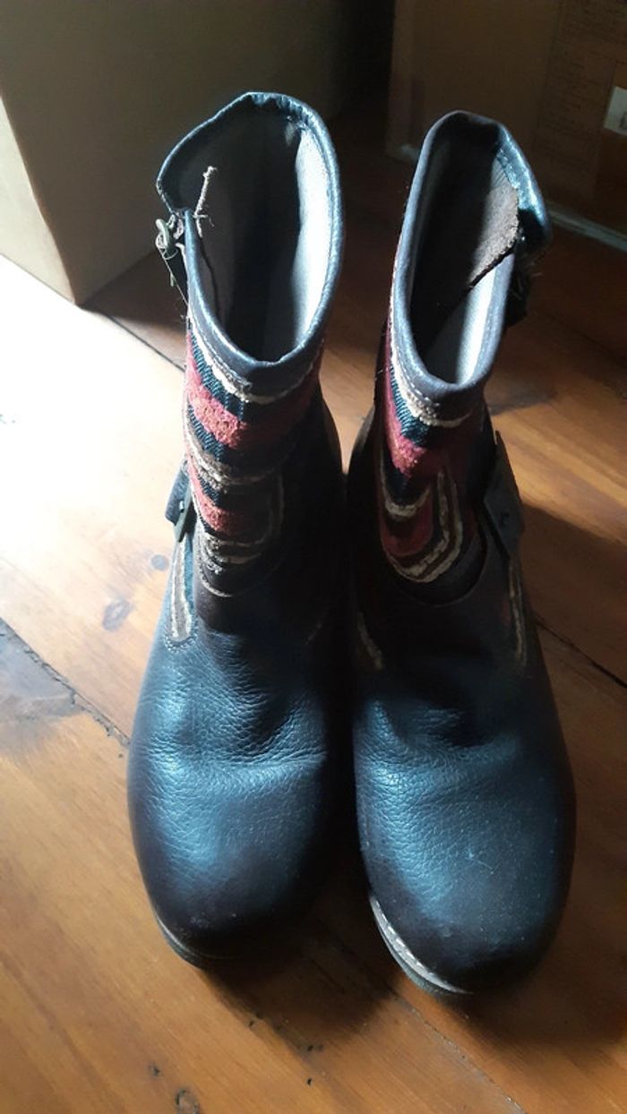 Chaussures bottes boots cuir marron orange rayures vintage hippie 38 - photo numéro 3