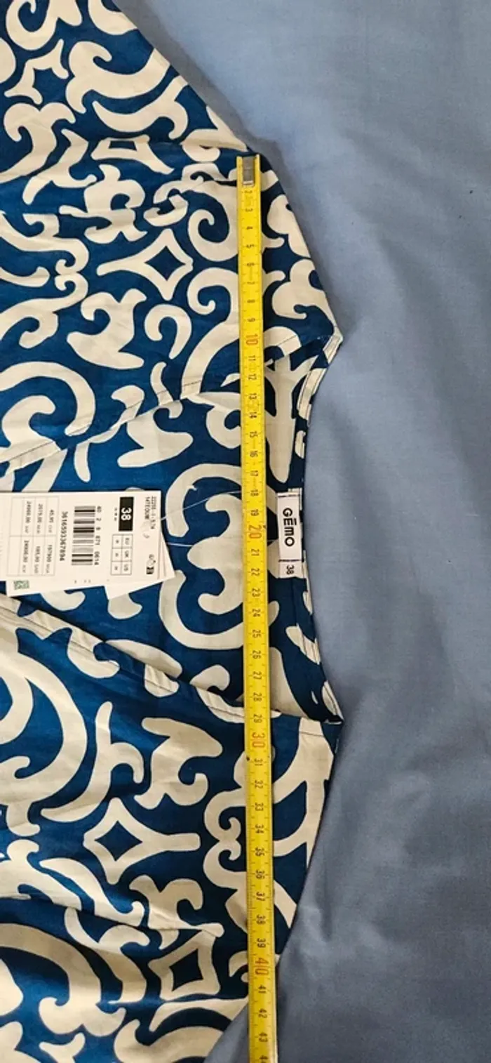 Robe longue à manches courtes imprimée Gemo bleu et blanc - photo numéro 7