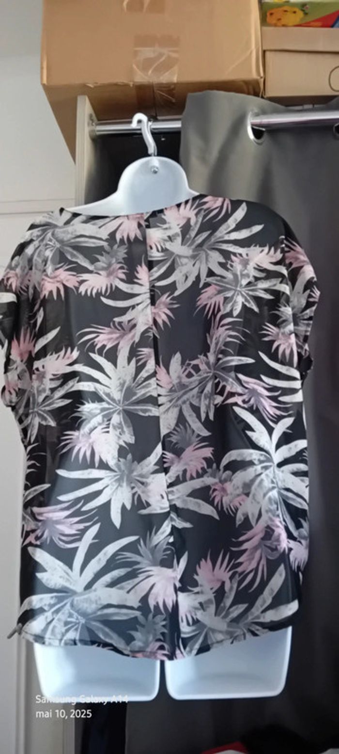 Blouse oversize en voile motif fleurs tropicales noir femme M amisu - photo numéro 12
