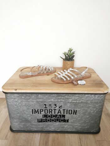 Sandales plates à brides en cuir argenté Spécial pied large Gemo Pointure 38