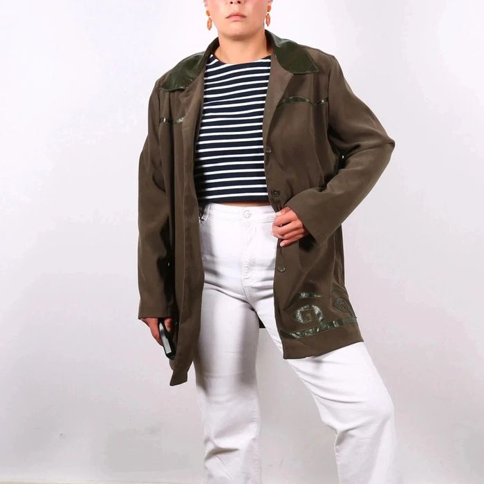 Sur chemise/petite veste vintage 90's Tilber en faux suède peau de pêche motif western (#240619) - photo numéro 3