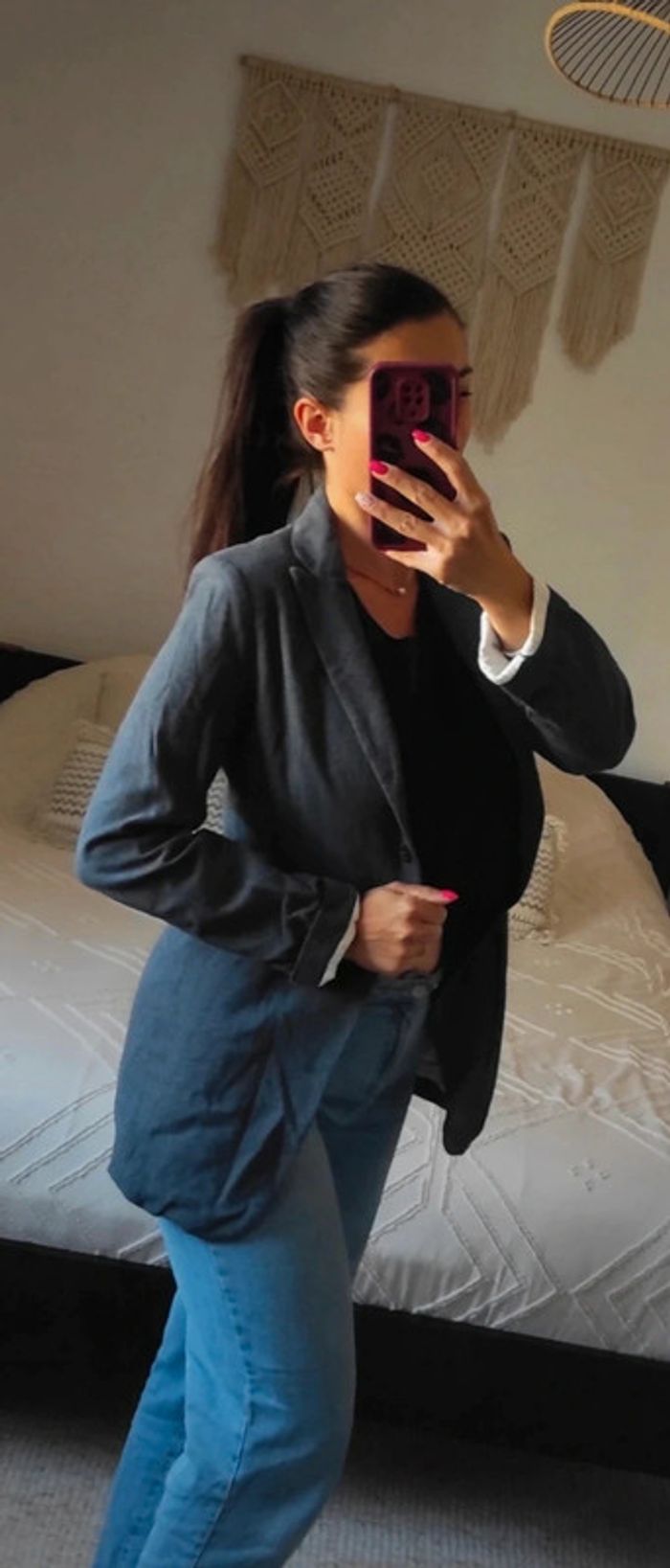 Veste Blazer mi longue One Step bleu marine 38 100% coton - photo numéro 2