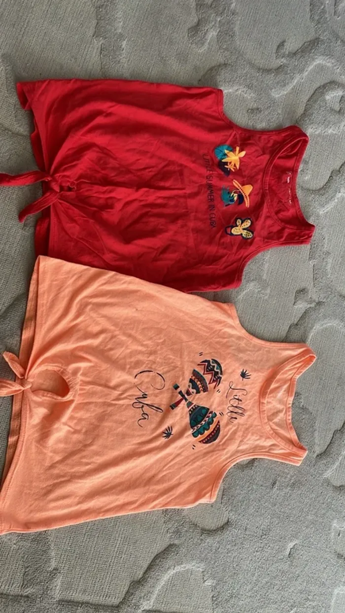 Lot de 2 débardeurs fille – Thème Cuba – Taille 10A / 140 cm