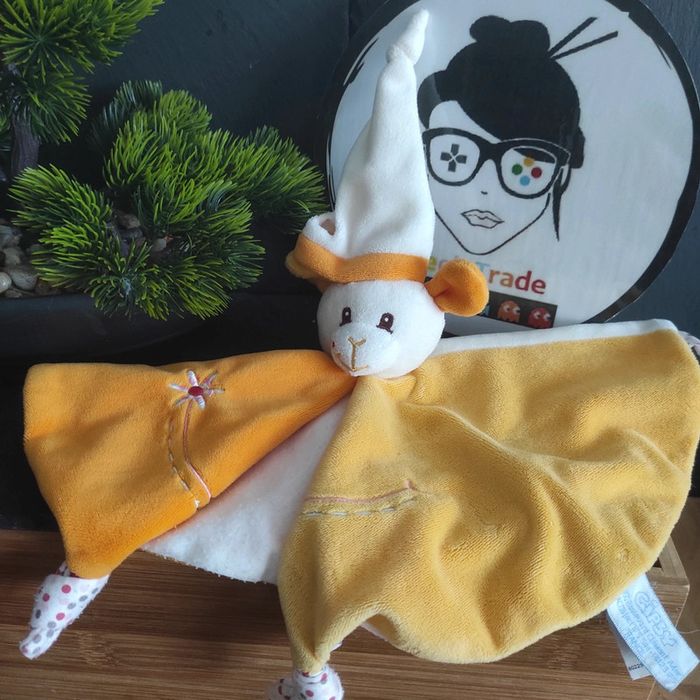 Doudou ours Mouton Vache bonnet Gipsy orange jaune blanc Fleur Pois Rond Point #geektradedoudou