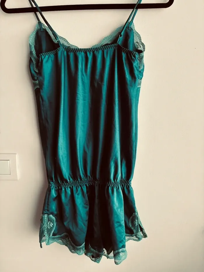 Pyjama combishort soie vert - photo numéro 7