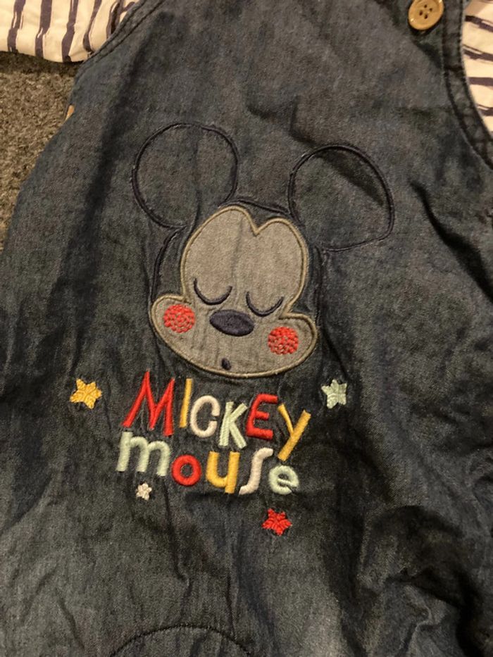 Salopette en jean Mickey Mouse Disney Baby + t-shirt rayé 3-6 mois - photo numéro 2