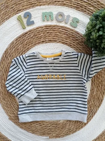 Sweat gris à rayures - Tape à l'oeil - 12 mois