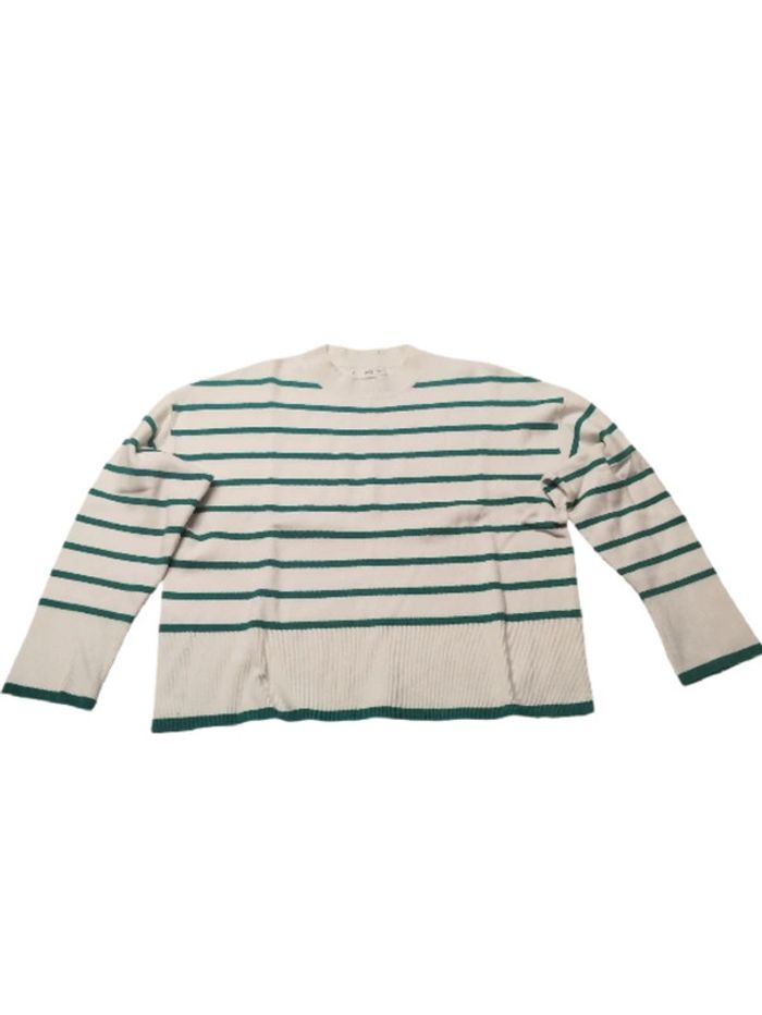 Pull rayé blanc vert - Mango - M