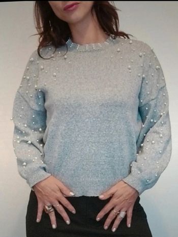 Pull gris perles blanches fêtes taille 38