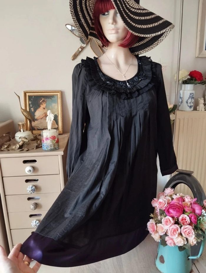 💕Robe Évasée Satin,Froufrous & Sequins T34/36💕 - photo numéro 2