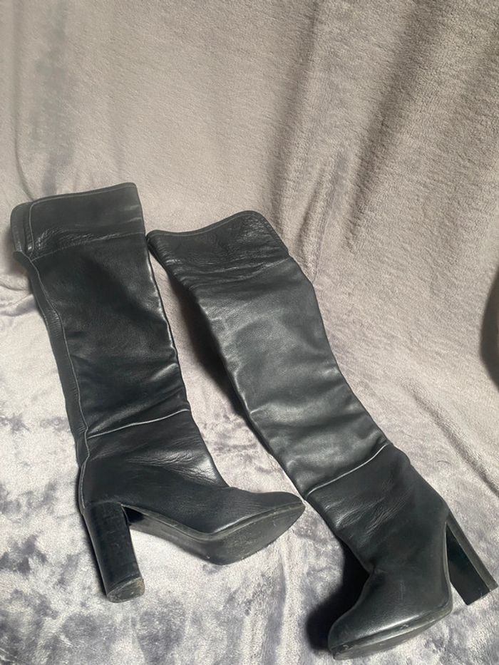 Cuissarde noir cuir véritable Zara woman - photo numéro 2