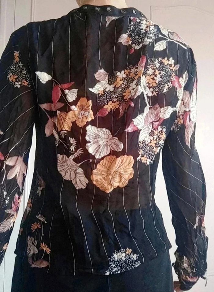 haut top y2k 90 2000 blouse voile transparente à rayure femme sexy à lacet fleurie mng - photo numéro 5