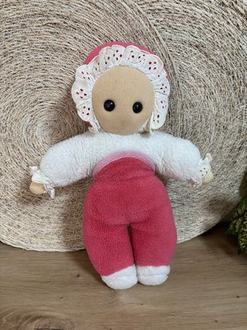 Vintage peluche poupée rose framboise blanc nounours