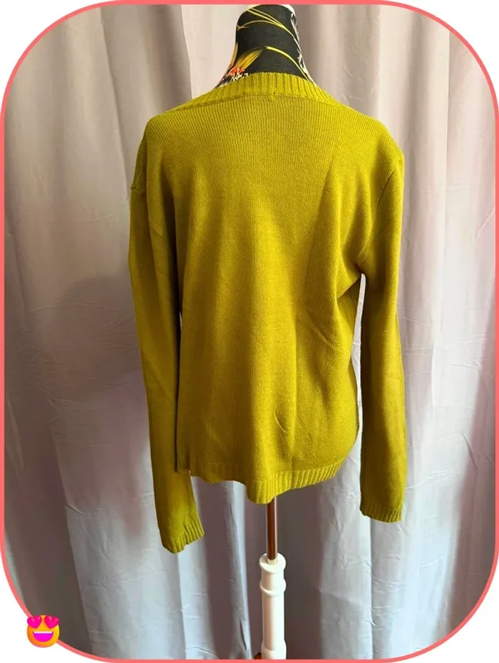 Pull en maille vert olive Mayflower, encolure bateau et boutons - Taille L (T4) - photo numéro 3