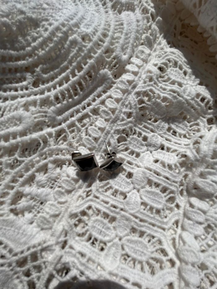 Boucles d oreilles losange noires en argent - photo numéro 5