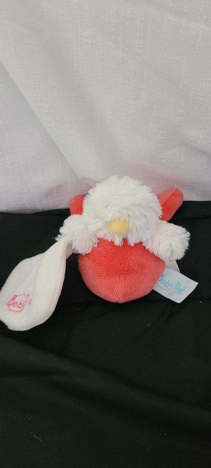 DOUDOU BABY NAT POUSSIN OISEAU CAPUCHE LAPIN OEUF ROUGE ROSE MOUCHOIR BLANC - photo numéro 4