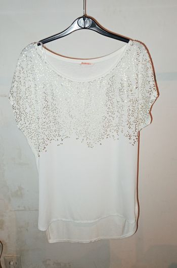 Tee-shirt blanc à motifs argentés Camaïeu taille L