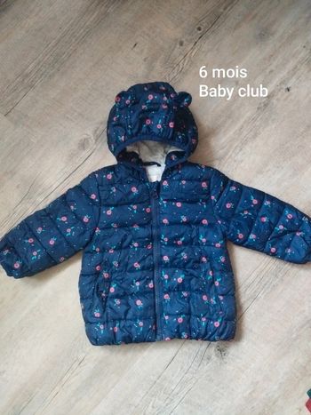 Doudoune mi-saison marine avec fleurs fille 6 mois