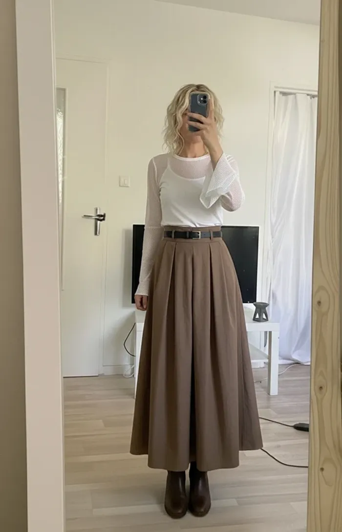 Jupe longue taille haute chocolat + ceinture 🤎 élégante bohème chic maxi skirt