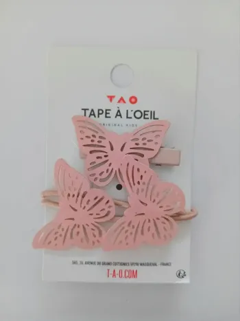 Barrette élastiques papillon rose tape à l'oeil