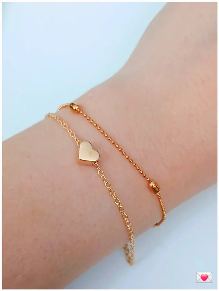 Lot 3 bracelet double chaîne doré coeur tendance-look chic et stylé