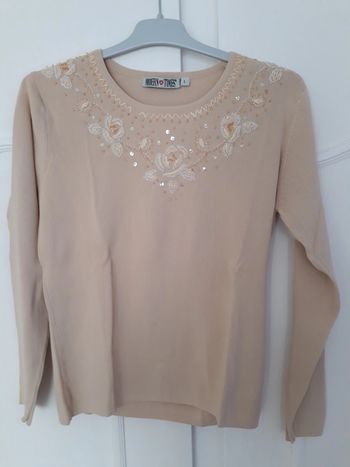 Pull beige avec perles taille L