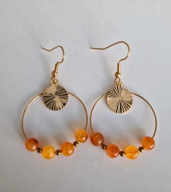 Boucle d'oreille créole dorée et orange