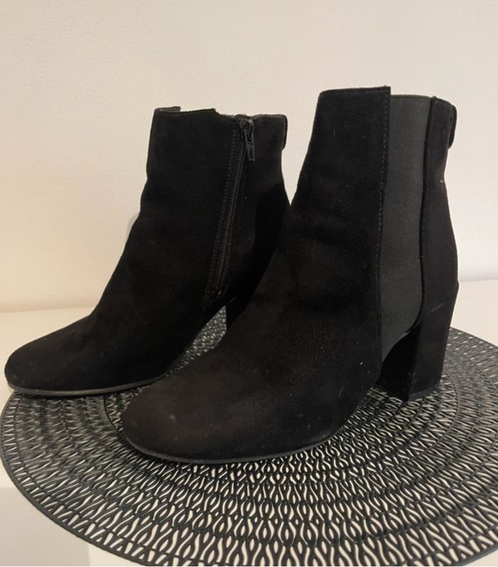 Bottines noir, effet velours, taille 38, Kiabi - photo numéro 3