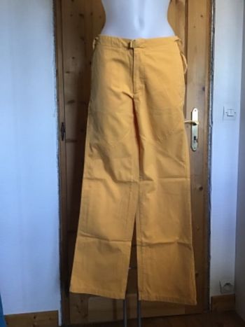 Pantalon toile jaune jambes larges liens côtés à nouer vintage 90s Napapijri