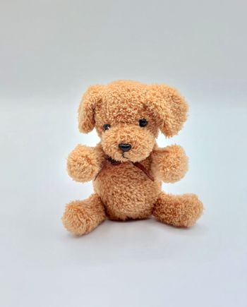 Mini peluche chien marron beige Yves Rocher nœud 11 cm doudou