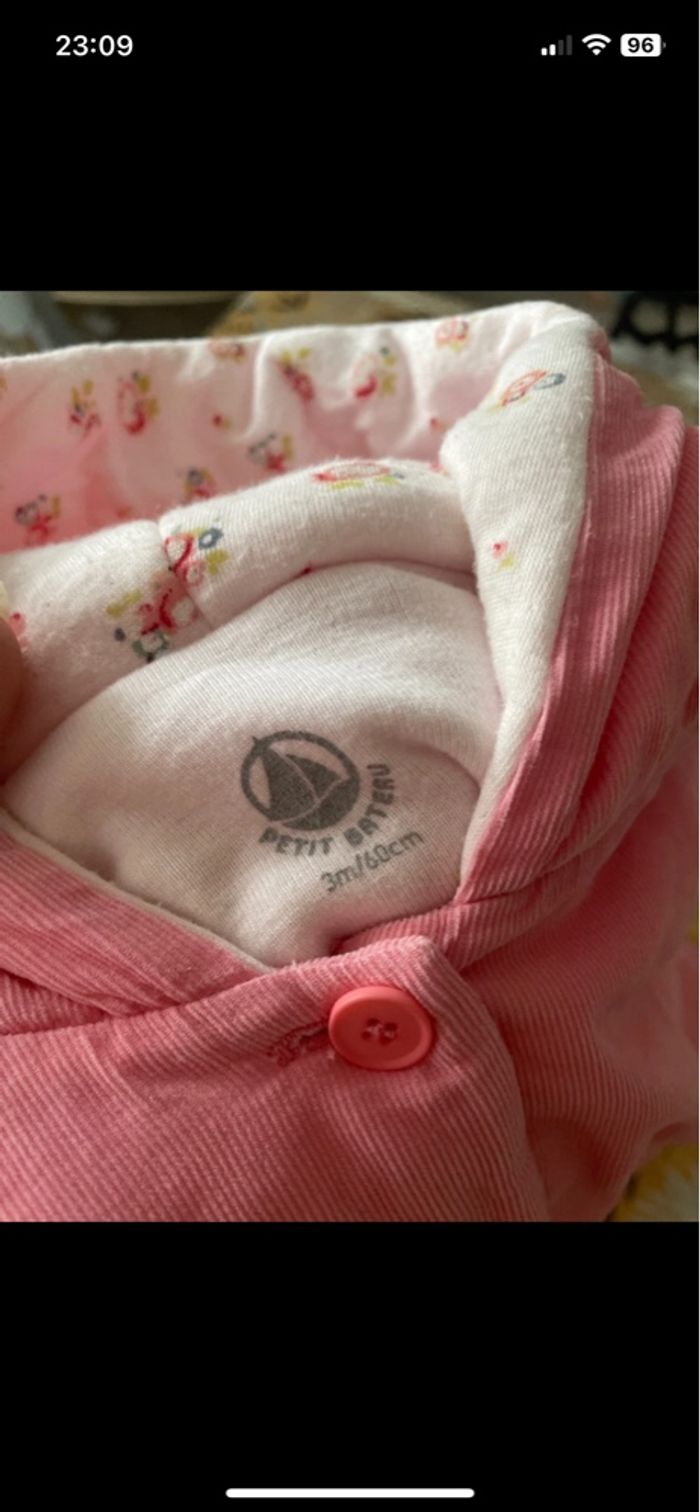 Manteau mi-saison velours côtelés rose petit bateau bb 3 mois - photo numéro 9