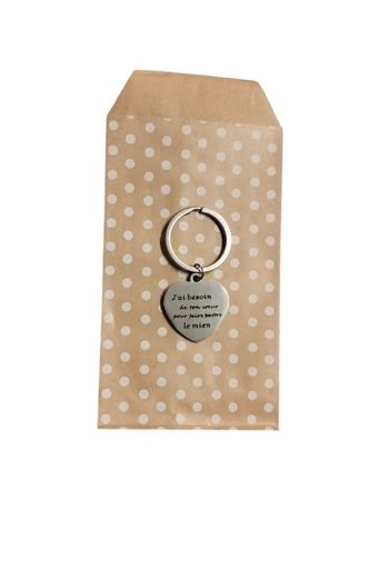 Porte-clés cadeau " J'ai besoin de ton cœur pour faire battre le mien " avec pochette cadeau