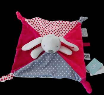 ❤️B5290 OBAIBI Doudou Lapin Plat Mouchoir Blanc Rose Gris Etoile Pois